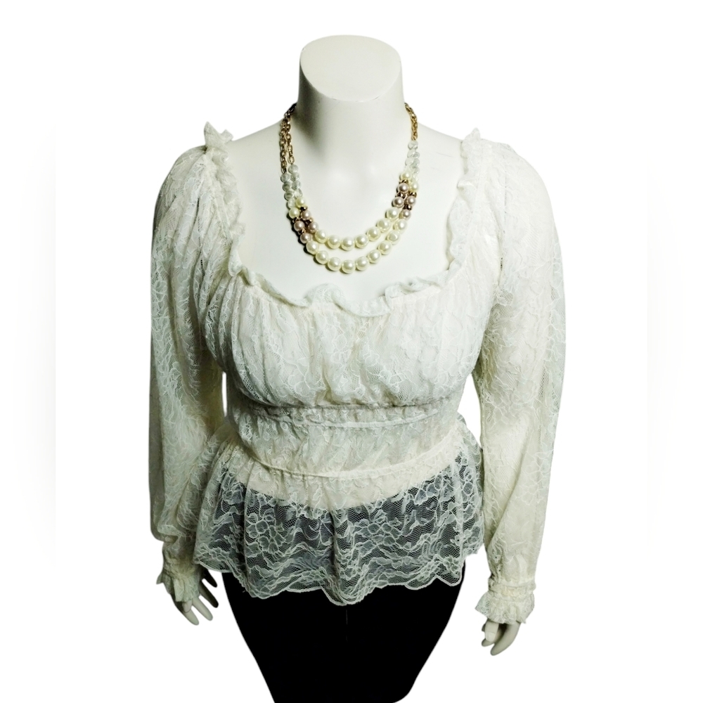 Y2K A.B.S Women's Lace Baby Doll Ruffle Top size L Delicate Dainty Whimsical Fai